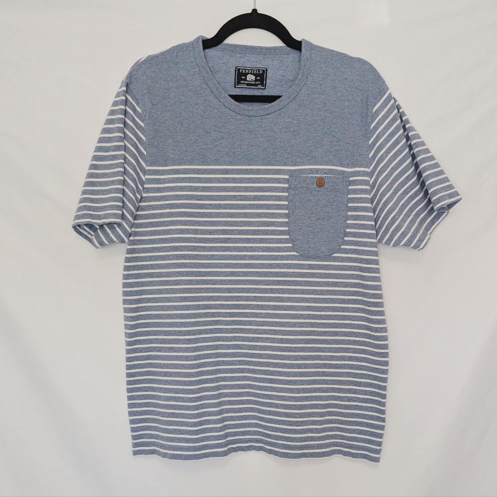 Penfield Blue and White Striped Tee, Men's Large